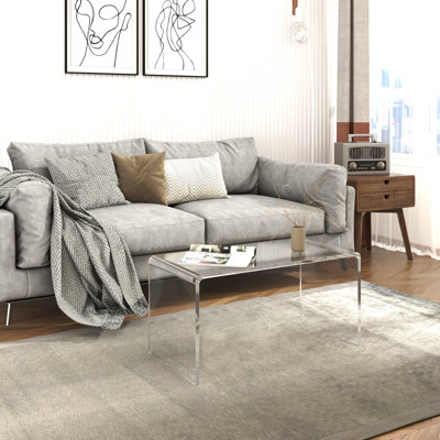 32" Waterfall Coffee Table, Clear Acrylic - Modern Aesthetic 16" Wide Display Desk, Waterfall, Eye-Catching Workspace