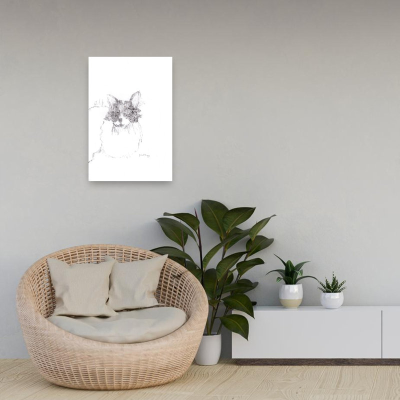 Croquis de chat Fluffy, reproduction d'art mural contemporain, 24" H x 16" W