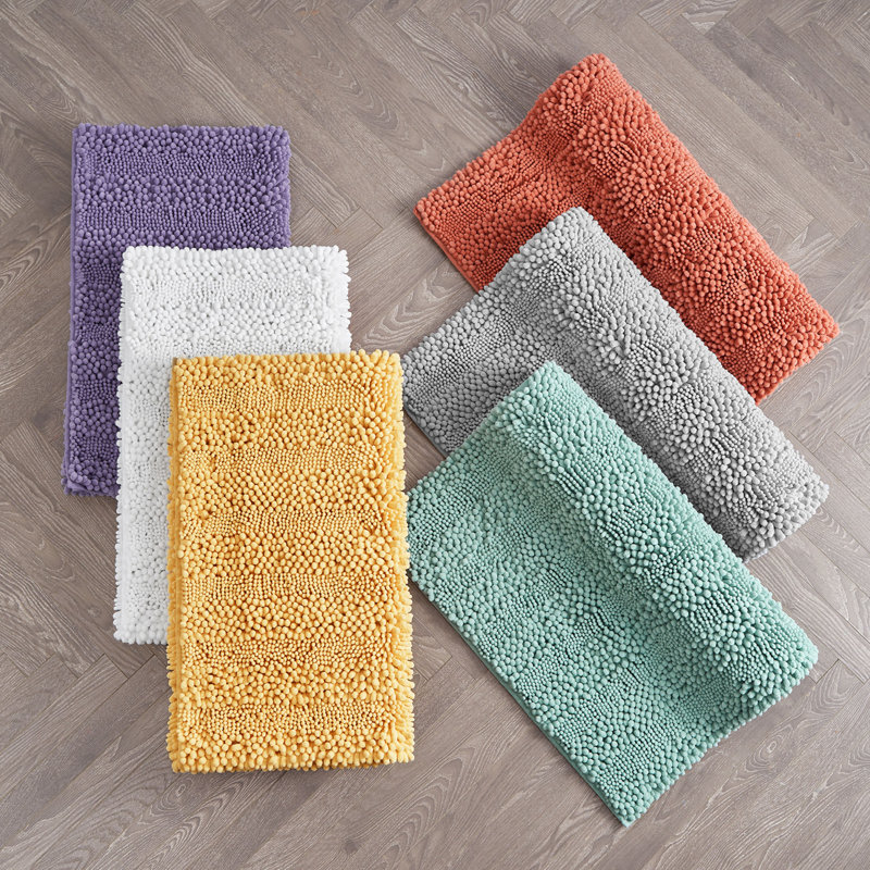 Dark Gray Chenille Non-Slip Polyester Bath Mat Set