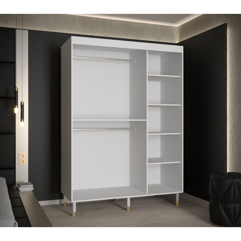 Annilyn 2 Door Manufactured Wood Wardrobe, White Matt, 208cm H x 150cm W x 62cm D