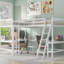 Lit mezzanine simple en L blanc avec 2 bureaux encastrés en résine, bois-789778229