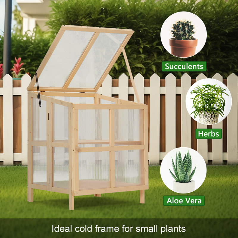 23.6"W Cold Frame, 2 Tier Portable Wooden Greenhouse Cold Frame Raised Planter Box With Shelves