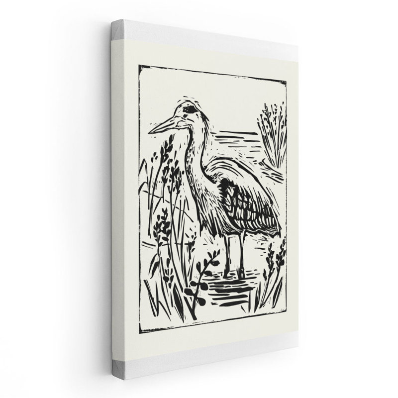 Linocut Style Seabird I - reproduction d'art sur toile, H 60 po x l 40 po