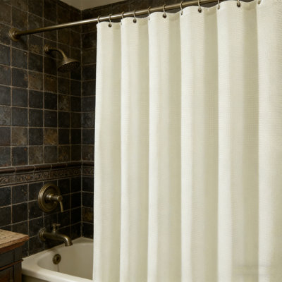 70 x 70 Inch Fabric Shower Curtain Waffle Weave, Weighted Hem, 12 Metal Hooks, Machine Washable, Hotel Spa Luxury Bath Curtain Set