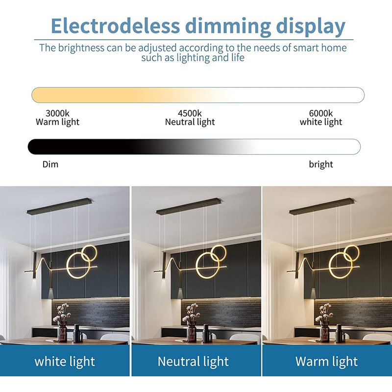 Lorisa 5 - Light Dimmable Kitchen Island Linear LED Pendant, Black/Gold