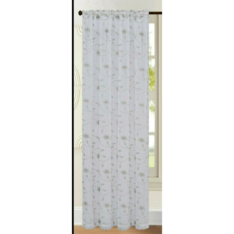 Embroidered Voile Net Curtain Panel, Silver, 55" Width x 48" Drop