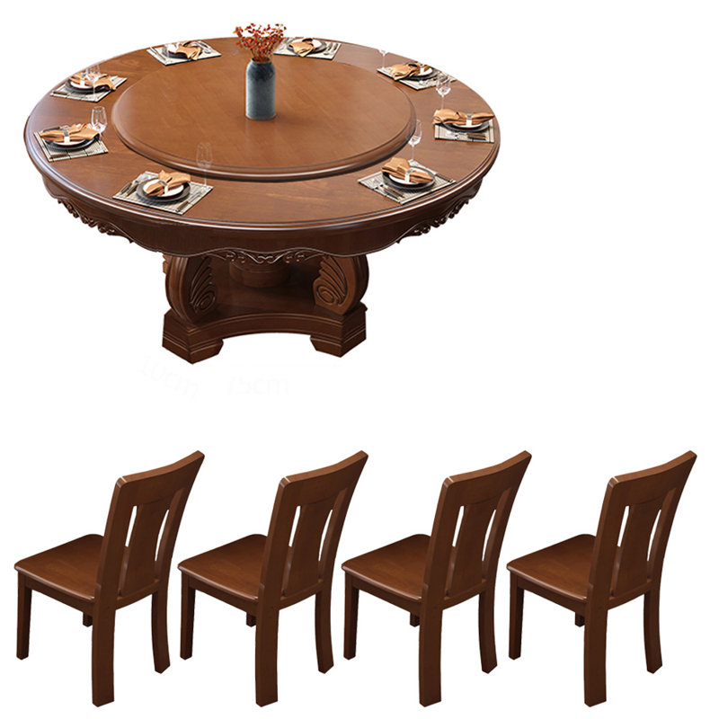 Modern solid wood carving table set, 29.7"H x 47.2"L x 47.2"W