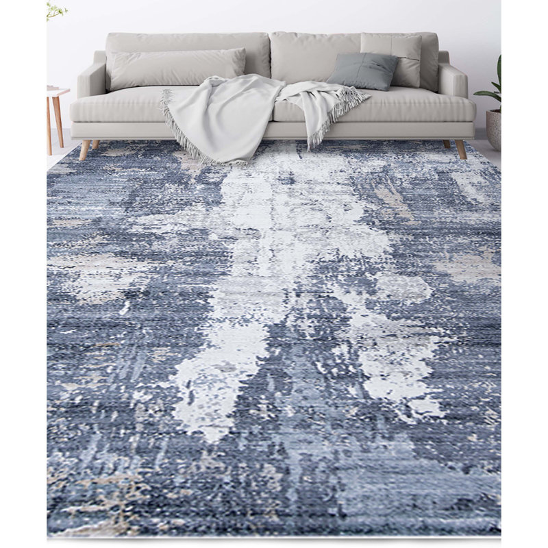 Abstract Area Rug in Blue, Rectangle 8' x 10'
