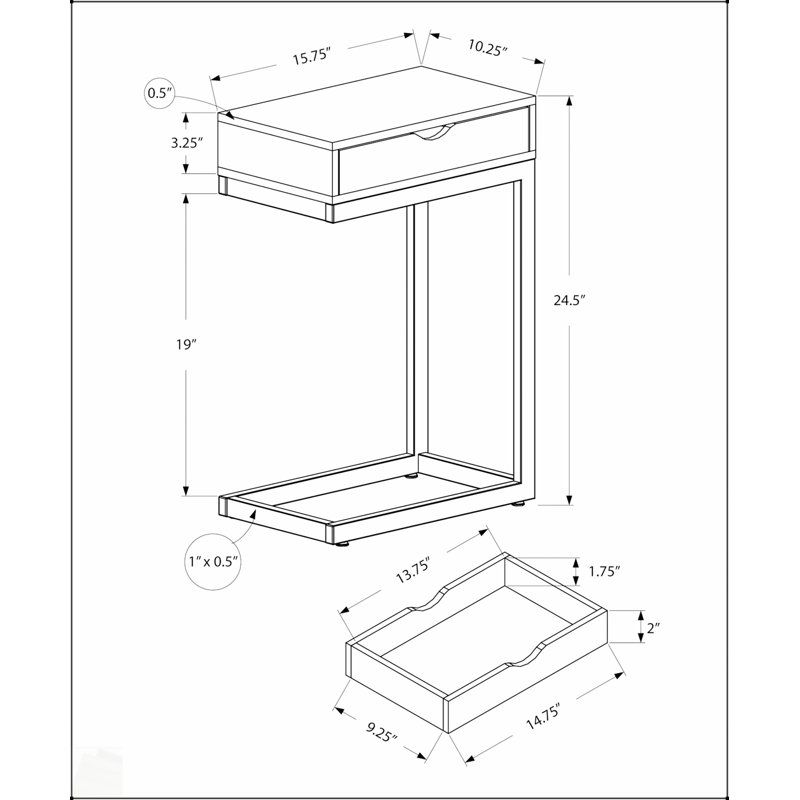 C-Shaped Accent Table With Storage Drawer, Ideal For Living Room And Bedroom, Stylish And Functional Design, Brown, Brown