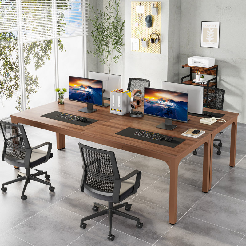 Akul Extra Long Computer Desk, Large Workstation for Home Office, Tan