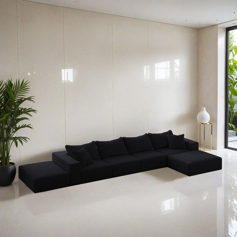 Canapé-lit modulaire 6 pièces pour salon, Chenille noir
