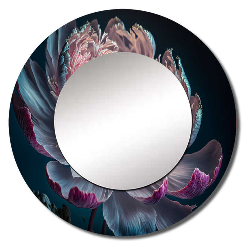 Blossoming Pink And White Peony IV - Floral Peony Round Mirror Wall Decor, 29" x 29"