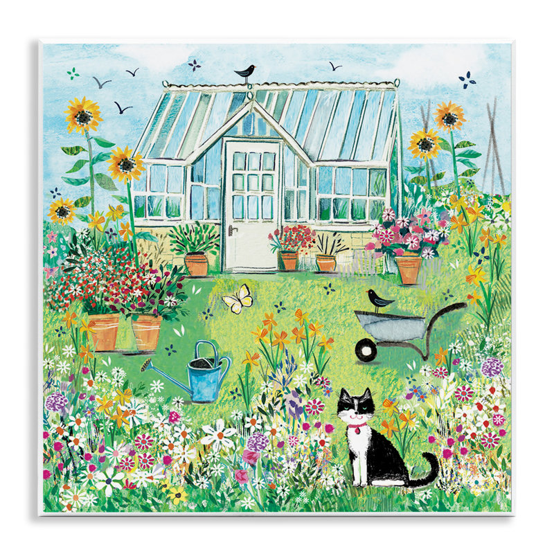 Plaque murale Garden Greenhouse & Cat, design par Clare Tupper