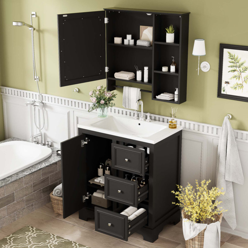 Meuble-lavabo de 30 pouces avec lavabo, Noir