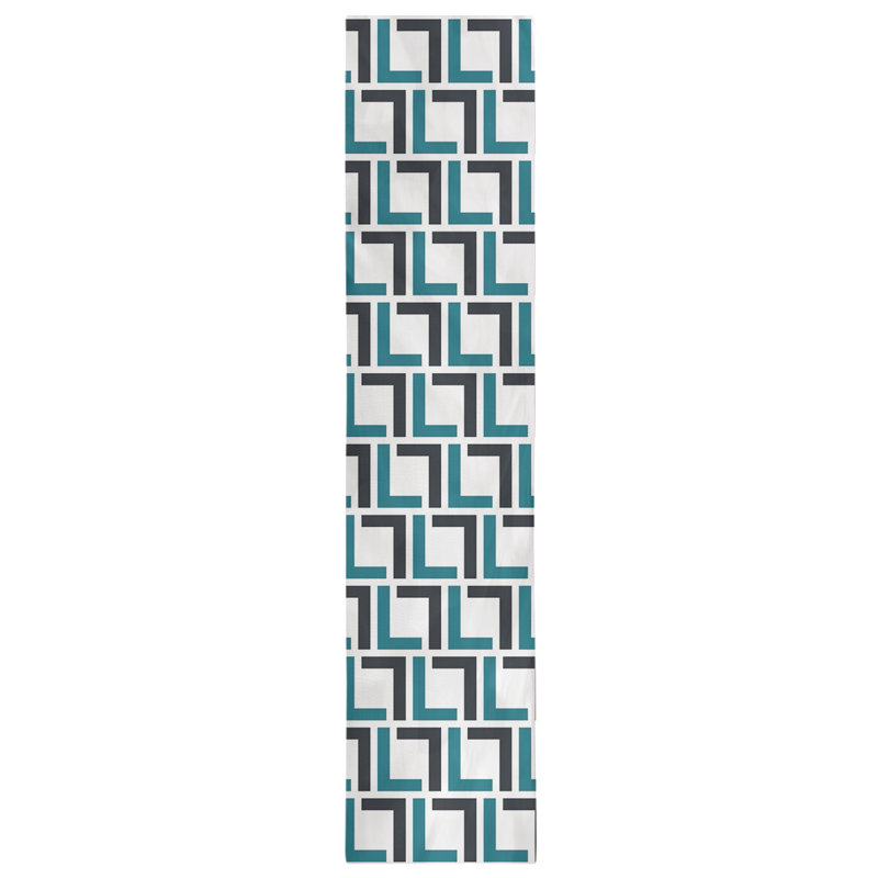 Chemin de table Carolina, 72 po x 16 po, Coton, Or / bleu sarcelle / blanc
