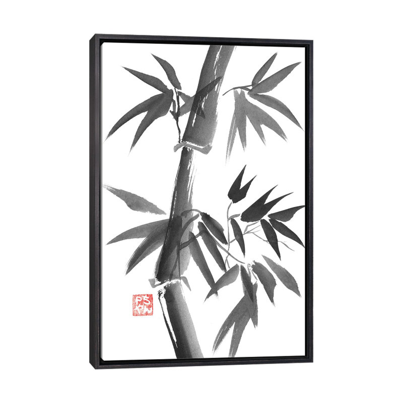 «Bamboo» par Péchane - impression d'art graphique, Toile avec cadre noir patiné, H 26 po x l 18 po x 1,5 po, Pas de tapis