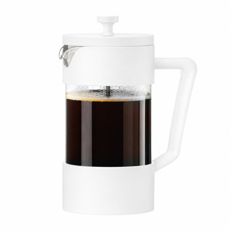 Cafetière en verre borosilicaté OGGI - capacité de 34 oz / 8 tasses, cafetière à portion unique, couvercle et piston en acier inoxydable, cadeaux pour faire de grands cafés - blanc