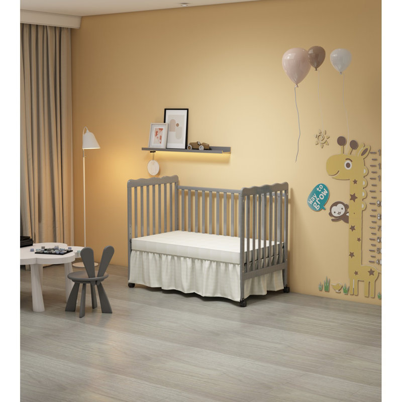 Lit de bébé convertible 3-en-1 gris orage, fabriqué en bois massif durable; finition non toxique, livré avec roues verrouillables, mobilier de chambre de bébé en bois