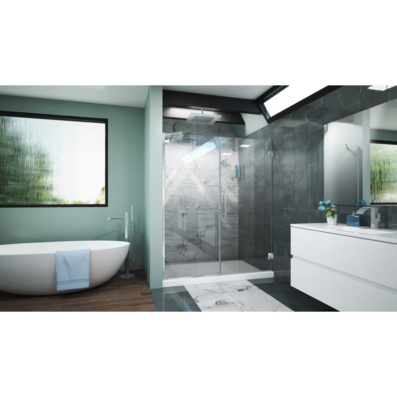 Porte de douche à charnière sans cadre 52" x 72" avec bouclier invisible par clean-x Scottsdale, Chrome poli