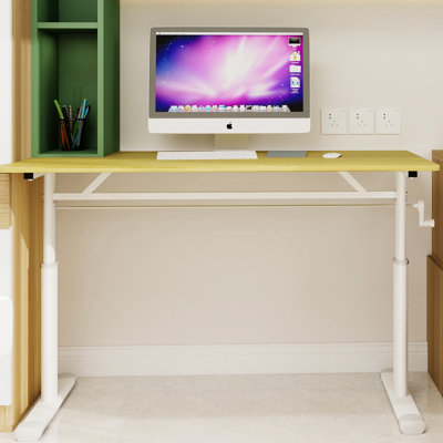 Hand - Height Adjustable Desk For And Adults, Multi Functional Home Office, Simple Design, White Table Legs, Wood Colored Desktop, Double Column Structure Compact With Study, Designed Support