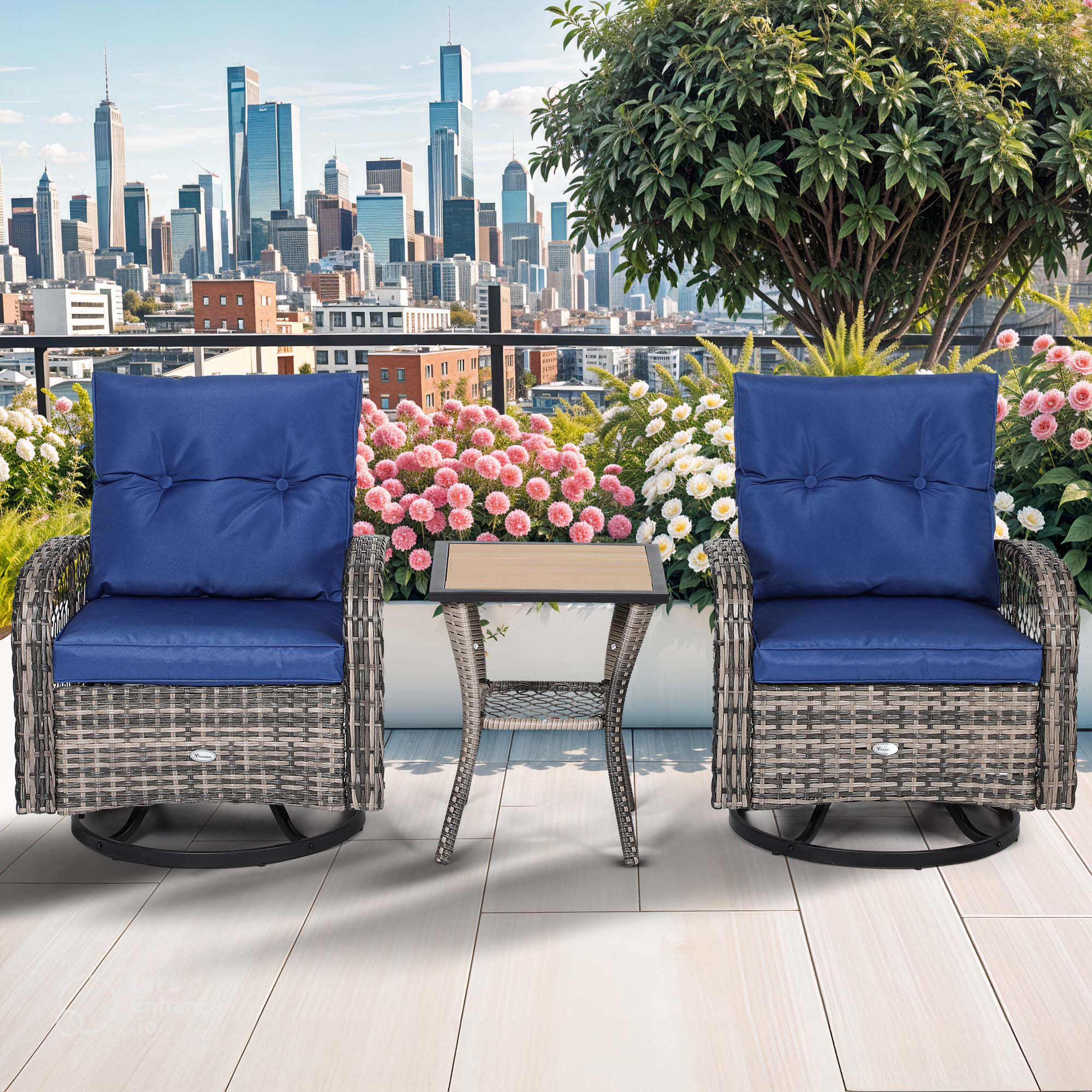 Dakota Fields 3 Piece Patio Swivel Glider Rocker Wicker Patio Bistro ...