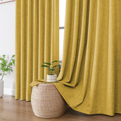 Panneau de rideau occultant en imitation lin, rideau thermique isolant pour chambre et salon, jaune, 254 cm de large x 274 cm de long