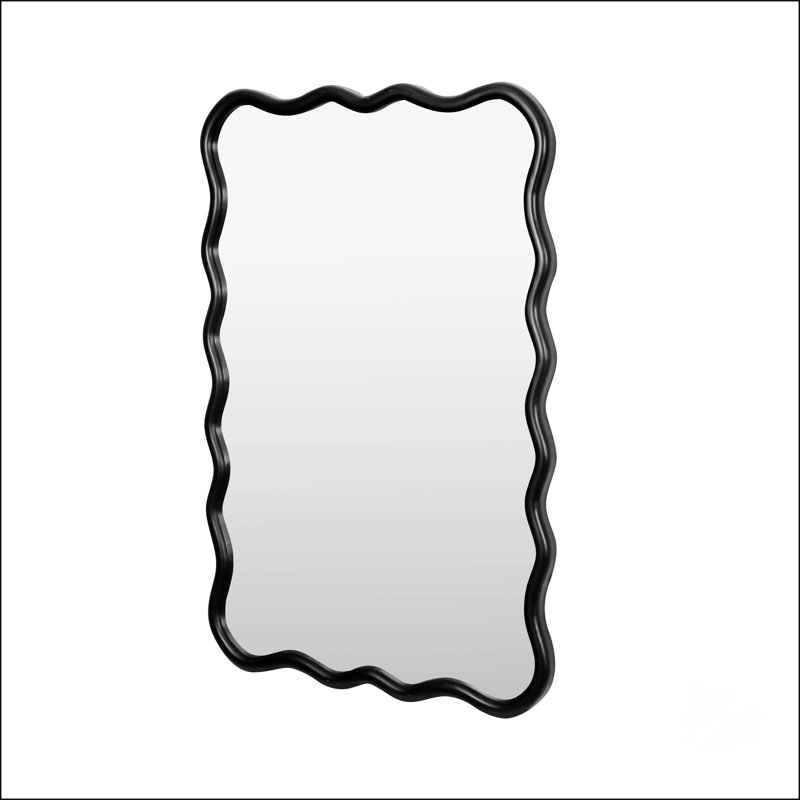 Stylish Solid Wood Wavy Rectangle Mirror For Versatile Wall Decoration In Multiple Rooms, 27.95" x 39.76", Antique Black