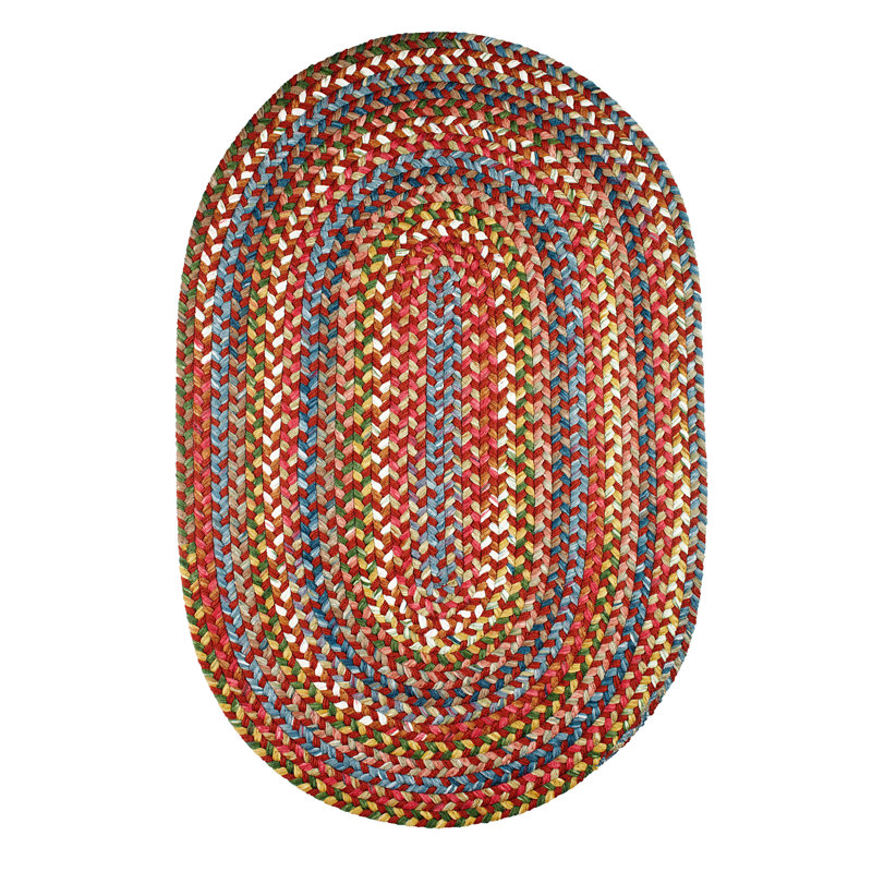 Tapis géométrique tressé à la main Orval, Ovale 7 pi x 9 pi, Rouge