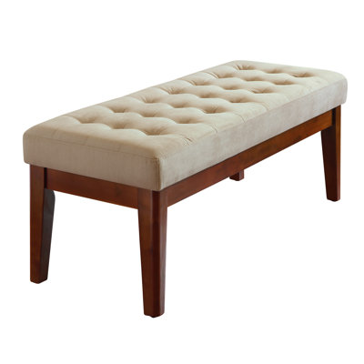 Elle Decor Claire Button Tufted Upholstered Bedroom Bench with Wooden Legs