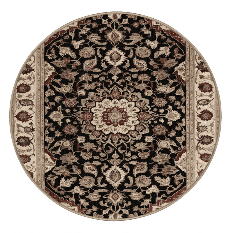 Tapis beige lavable à la machine, Rond 3 pi