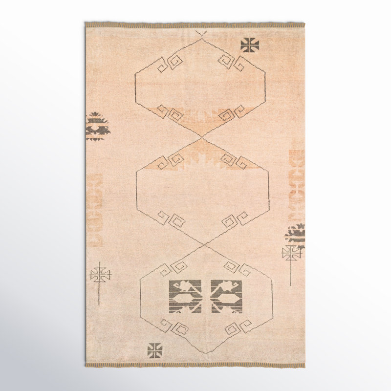 Kouang Wool Geometric Area Rug in Light Brown, Rectangle 3'6" x 5'6"