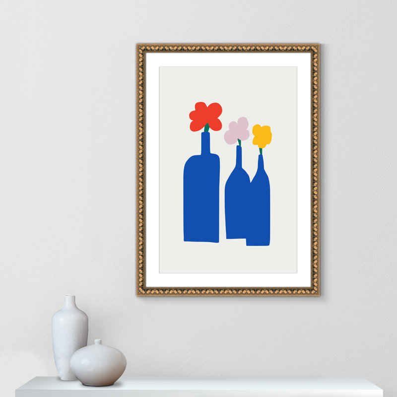 «Bold Blooms Trio Print» par Dean, 26.5'' W x 36.5'' H, Matted Print, Perles de feuilles dorées