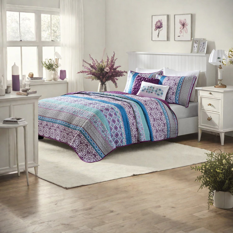 Ensemble de literie réversible Boho avec coussins décoratifs, matériau en coton pour lit simple / simple TG