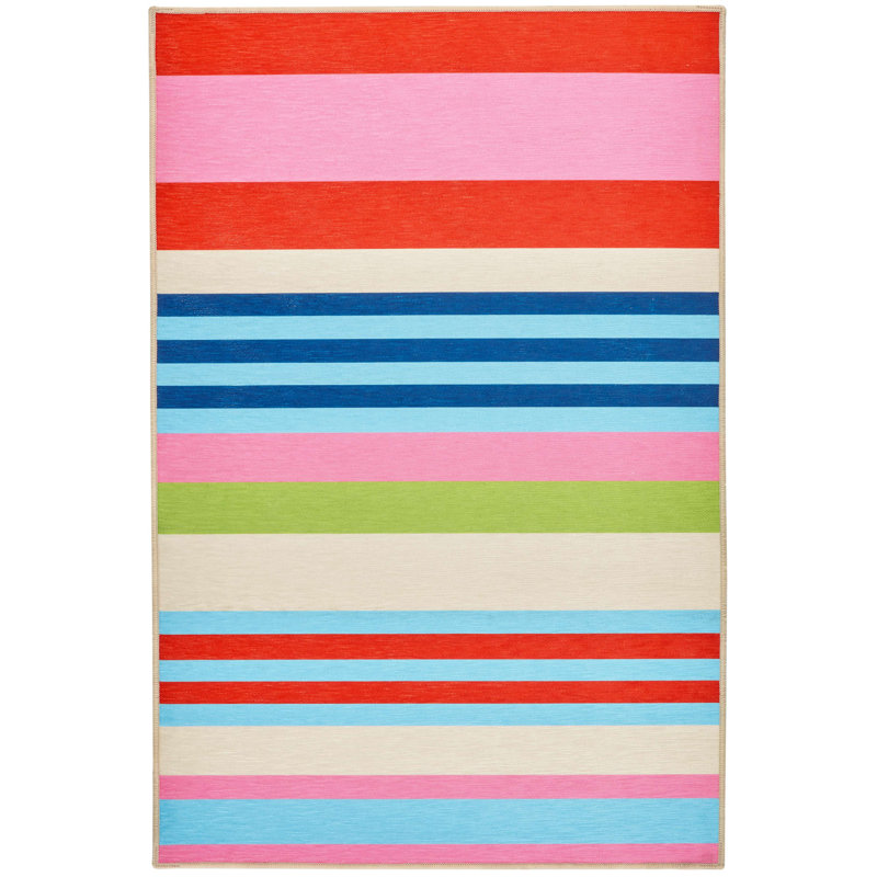 Beach Stripe Multi Machine Printed Washable Rug, Rectangle 6' x 9'