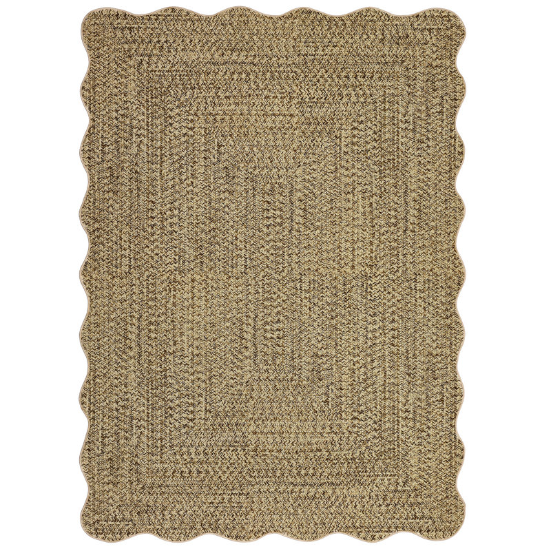 Farmhouse Scalloped Rug Washable Rug with Non Slip TRP Backing, Low Pile Non Shedding Rustic Carpet, Soft Thin Foldable Printed Mat for Living Room Bedroom