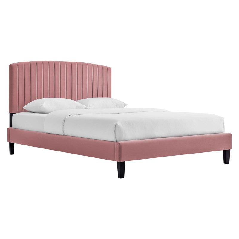 Modway Alessi Performance Velvet Platform Bed, Queen, Dusty Rose