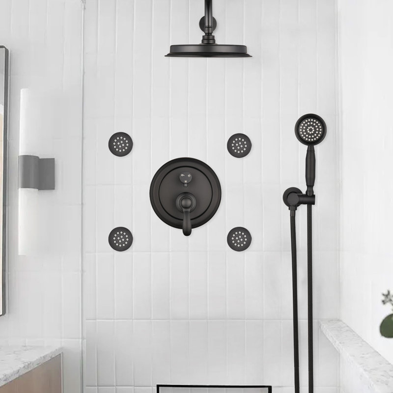 9 Inch Shower System Luxury Rain Shower Faucet Set With 4 Adjustable Body Jets And Handheld Spray, Matte Black