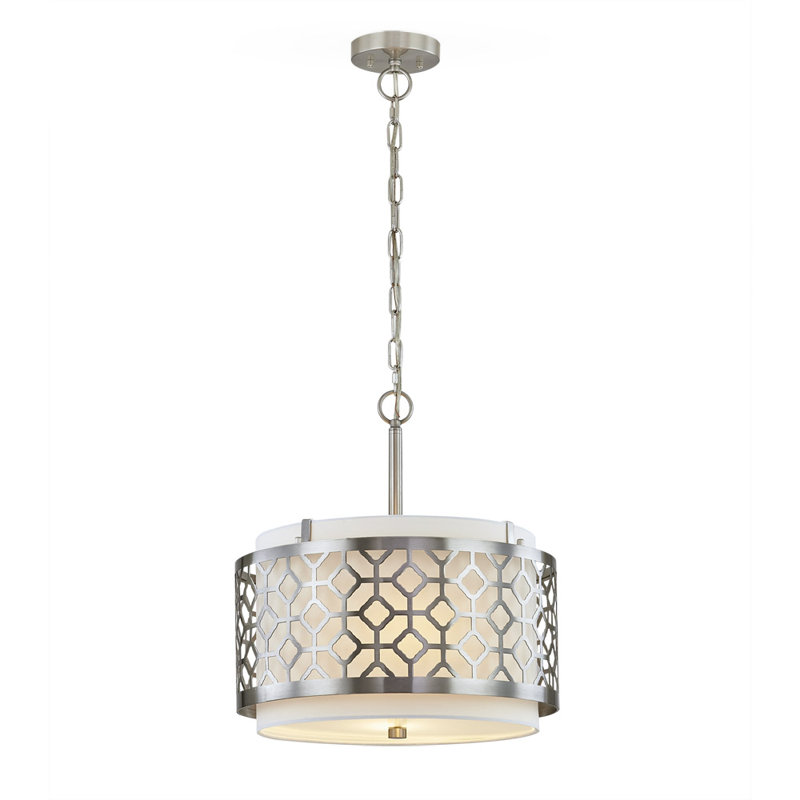 Luminaire suspendu tambour 2 lumières Alondra, Nickel brossé