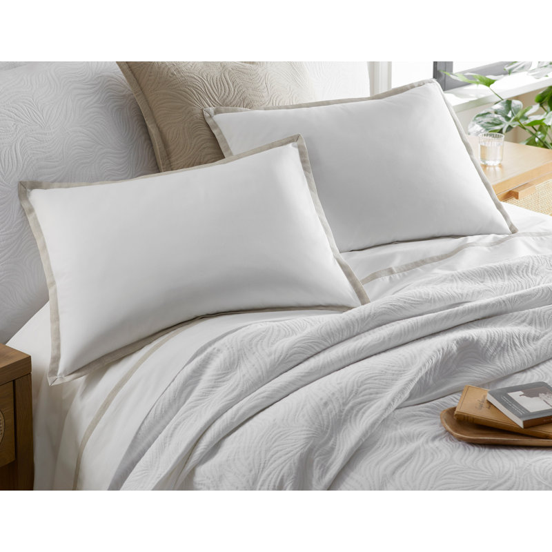 Ensemble de draps Jimmy B - Bordure bordée | Percale de coton 200TC, Blanc/naturel, Ensemble literie pour lit simple