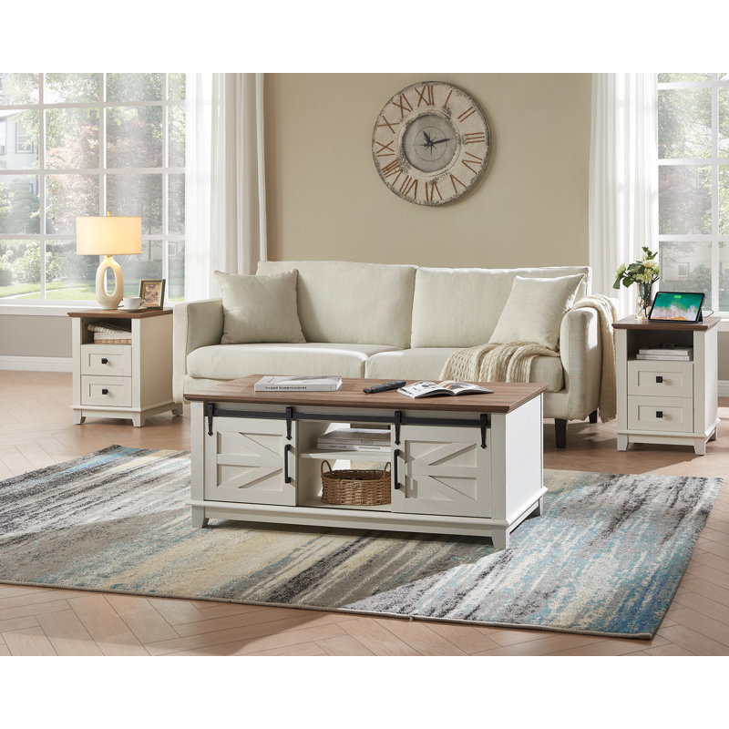Chimira Coffee Table, Natural & White, Natural, White