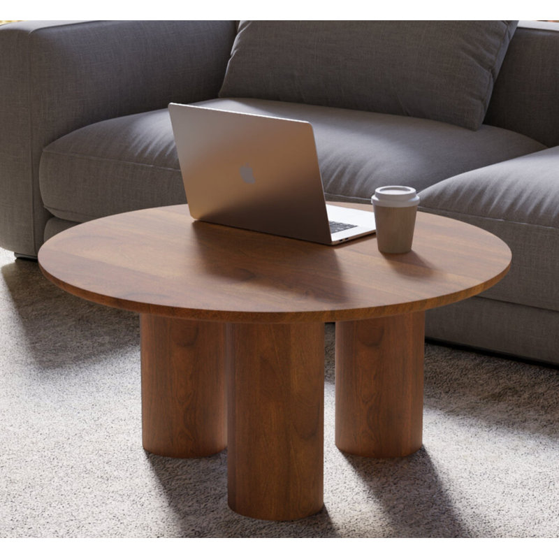 Solid Wood 36-inch Round Modern Coffee Table – Natural or Walnut Finish, Wood Coffee Table for Living Room, Easy Assembly
