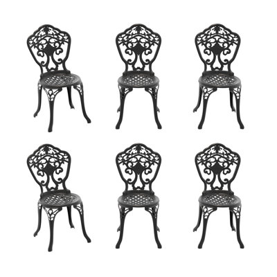 Cast Aluminum Outdoor Dining Chair with Traditional Carved Details, Black Finish (Set of 6)