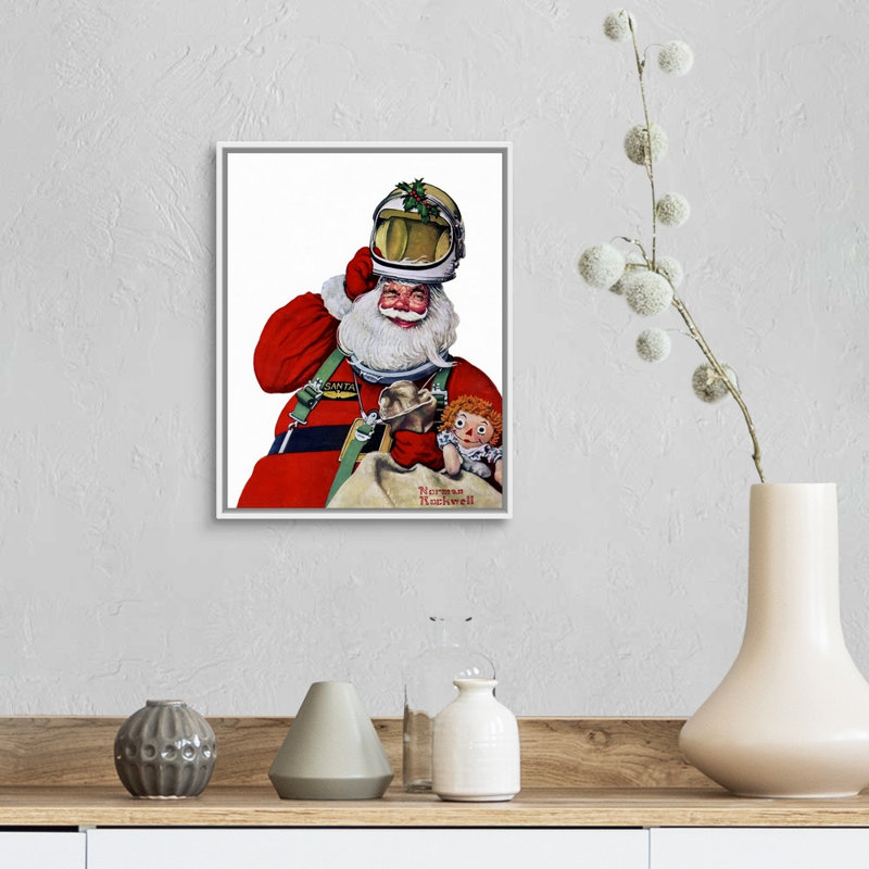 Space Space Santa, art mural sur toile, H 16 po x l 13 po x P 1,75 po, Cadre flottant blanc