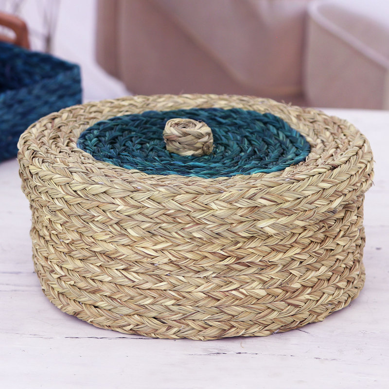 Panier en ruppie maritime fait à la main turquoise