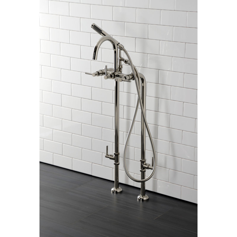 Kingston Brass Concord Freestanding Tub Faucet with Supply Line and Stop Valve, Polished Nickel