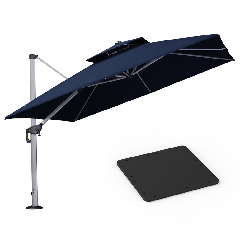 Parasol carré en porte-à-faux 10 pi avec base en acier Rasha, Bleu marine
