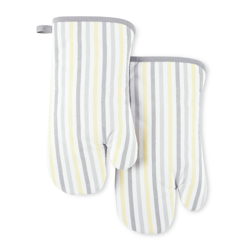 Martha Stewart Daisy Stripe Oven Mitt, Gray/Yellow