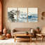 Nautique et plage, pin de montagne, vagues, brume océanique, ensemble de 3 impressions sur toile-61066739