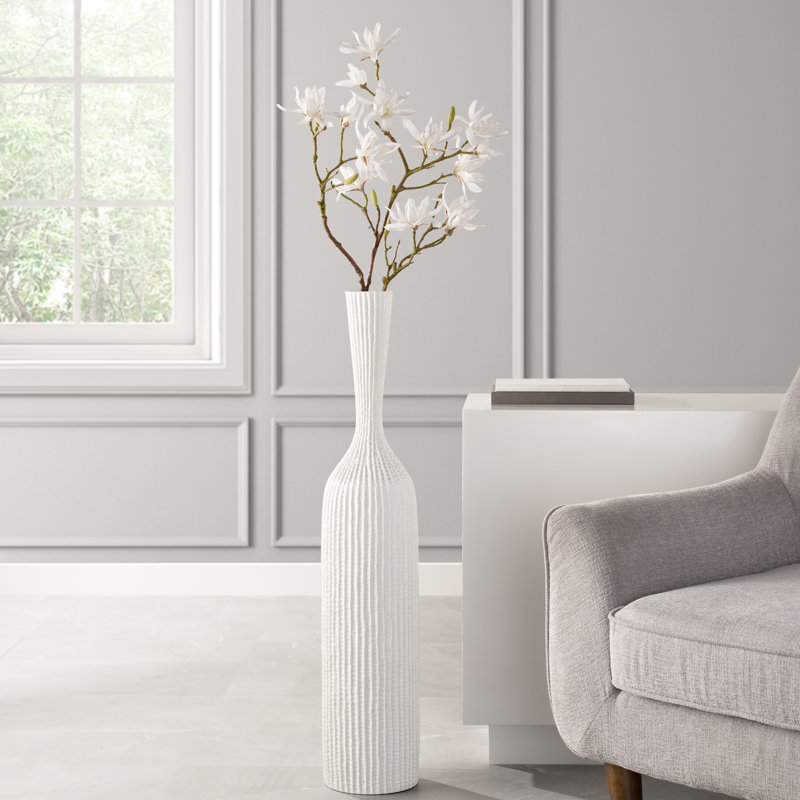  Hepp 37" Tall Textured White Floor Vase, 37.25" H x 7" W x 7" D