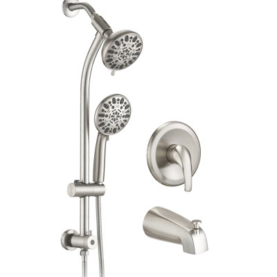 Douche avec perceuse - Barre coulissante en acier inoxydable et double tête à 7 réglages, nickel brossé, soupape de corrosion 26 "sans bec à 7 griffes